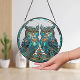 Stained Glass Colorful Owl Bird Suncatcher Stained Glass Window Hanging Decor Owl Ornament Gift for Mom Owl Stained